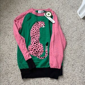Women’s pink & green cheetah sweater – Retro 60s MOD Style XL cotton NWT